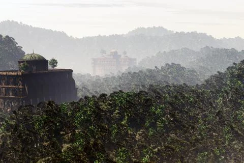 Lost City in the Jungle 3D render Illustrazione stock