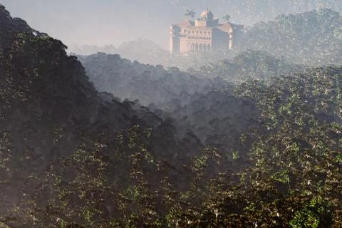 Lost City in the Jungle 3D render Illustrazione stock