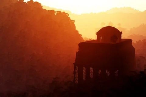 Lost City in the Jungle 3D render Illustrazione stock