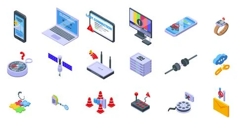 Lost connection icons set isometric vector. Antenna available Illustrazione stock