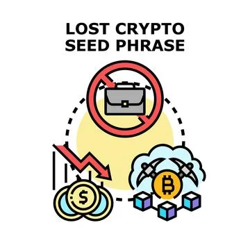 Lost crypto seed phrase losing digital assets Stock Illustration