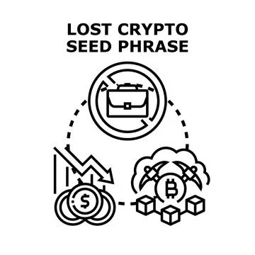 Lost crypto seed phrase losing digital assets Stock Illustration