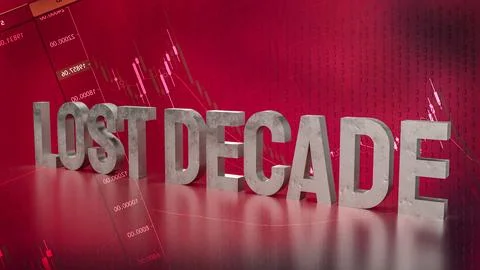 The Lost decade text on Business chart background 3d rendering Stock Photos