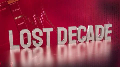 The Lost decade text on Business chart background 3d rendering Stock Photos