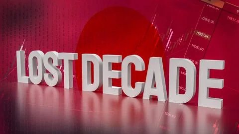 The Lost decade text on Japan flag and business background 3d rendering Stock Photos