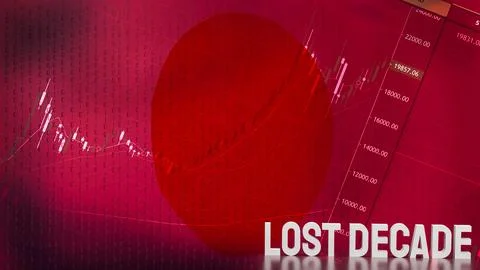 The Lost decade text on Japan flag and business background 3d rendering Stock Photos