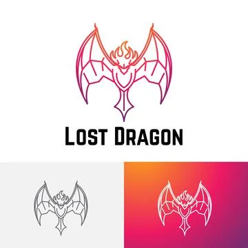 Lost Fire Head Dragon Flying Wings Line Logo Stock Illustration