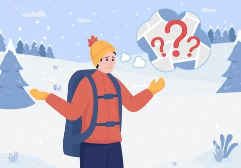Lost in forest flat color vector illustration Stock Illustration