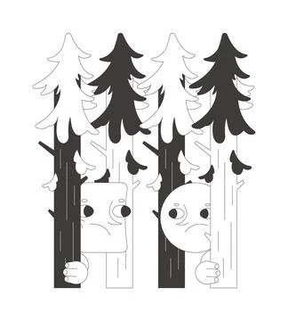 Lost in forest funky groovy flash message fail line illustration Stock Illustration