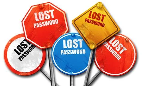 Lost password, 3D rendering, rough street sign collection Stock Illustration