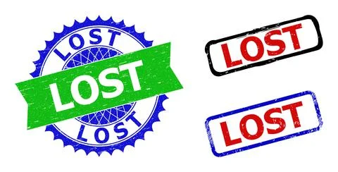 LOST Rosette and Rectangle Bicolor Stamp Seals with Distress Surfaces Stockillustratie