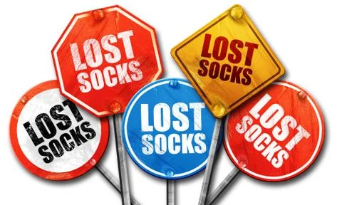 Lost socks, 3D rendering, street signs Stock Illustration