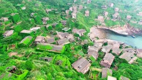 The Lost Village: A Drone View of an Abandoned Chinese Fishing Community Stock Footage 237081189