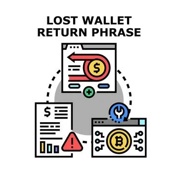 Lost wallet return phrase recovering cryptocurrency transaction Stock Illustration