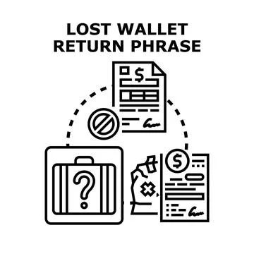 Lost wallet return phrase security recovery concept Stock Illustration