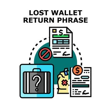 Lost wallet return phrase security recovery concept Stock Illustration