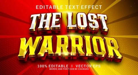 The lost warrior 3d vector text effect with modern style design Stock Illustration
