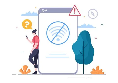 Lost Wireless Connection or Disconnected Cable, No Wifi Signal Internet, Page Stock Illustration