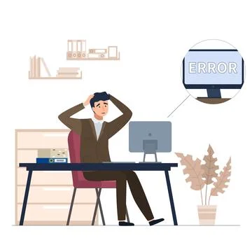 Lost wireless connection or disconnected cable, error, upset man sits in office イラスト素材