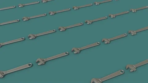 A lot of Adjustable Spanner Wrench in a row Stock Footage 154846174