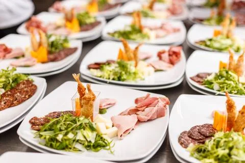 Lot of appetizer plates Stock Photos