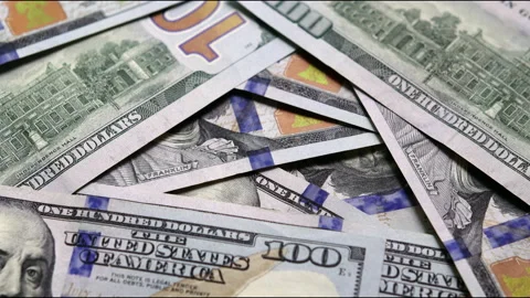 Lot of banknotes one hundred dollars US Stock Footage 148115403