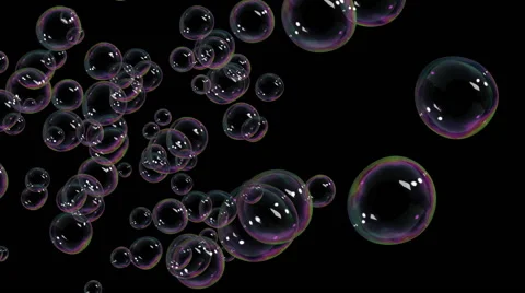 A Lot of Beautiful Soap Bubbles flying on black background. HD 1080. Видео 48926141