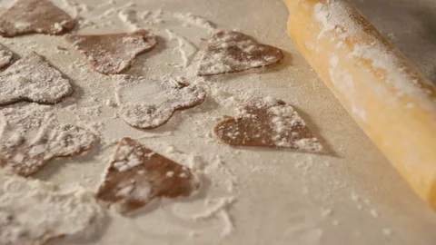 A lot of biscuits in the shape of heart, Valentine's day cookies Stock Footage 71031026