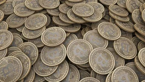 A lot of Bitcoin gold coins. 3D render Stock Illustration