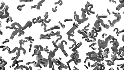 A lot of black question marks rotating and flying up Stock Footage 237266843