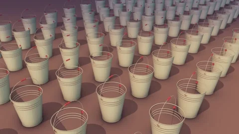 A lot of bucket in a row Stock Footage 154847054