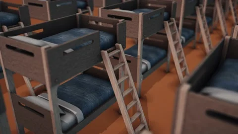 A lot of Bunk Beds in a row 4K Stock Footage 148488120