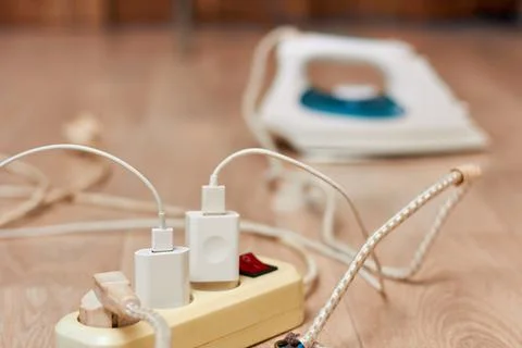 A lot of cables of large current consumption in the background is iron. Stock Photos
