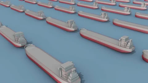 A lot of Cargo Ship in a row Stock Footage 154846361