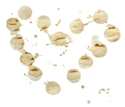 Lot of circle shape coffee stains on white background. Stock-Fotos