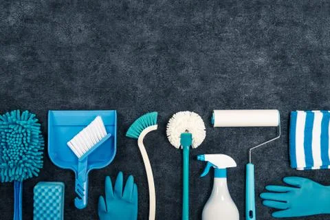 A lot of cleaning tools Stock Photos