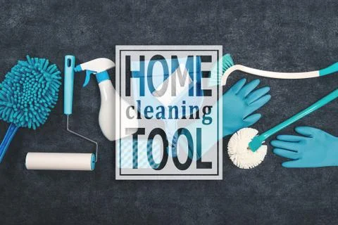 A lot of cleaning tools Stock Photos
