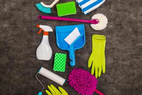 A lot of cleaning tools Stock Photos
