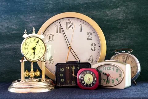 A lot of clock retro style Foto stock