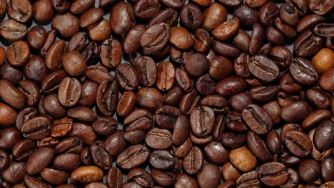 A lot of coffee grains close-up Video stock 154747532