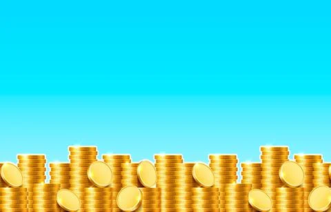 A lot of coins on a blue background. Vector Stock Illustration