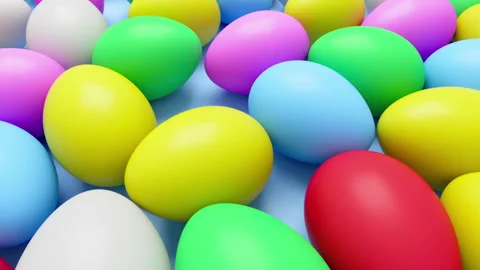 A lot of Colored Easter eggs on a blue background. Stock Footage 177321797