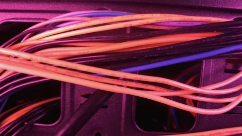 A lot of computer wires in the system unit Stock Footage 141918321