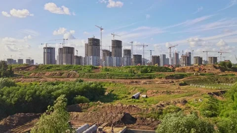 A lot of construction equipment, cranes work. Stock Footage 201566657