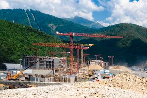 A lot of construction in the mountains Stock Photos