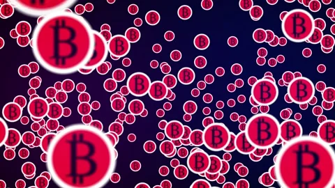 A lot of crypto coins bitcoin, technology, red coins Vídeo Stock 162050408