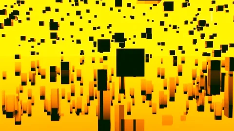 Lot of cubes in computer space with reflection. Design. Cubes rise up in stream Stock Footage 161831606