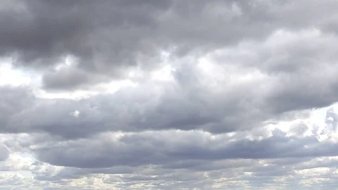 A lot of cumulus clouds on a blue sky on a sunny day, background, time lapse Stockbeeldmateriaal 129960573