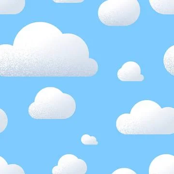 Lot of cute clouds with texture in blue sky, cartoon seamless pattern A lo... Stock Photos