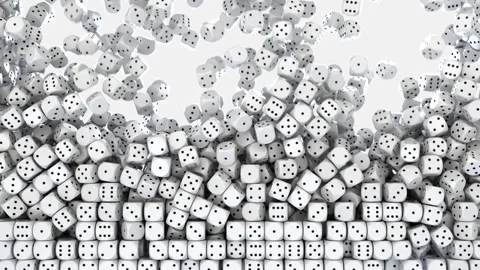 A lot of dices falling down. Casino dices drooping and stacking. 動画素材 267843048